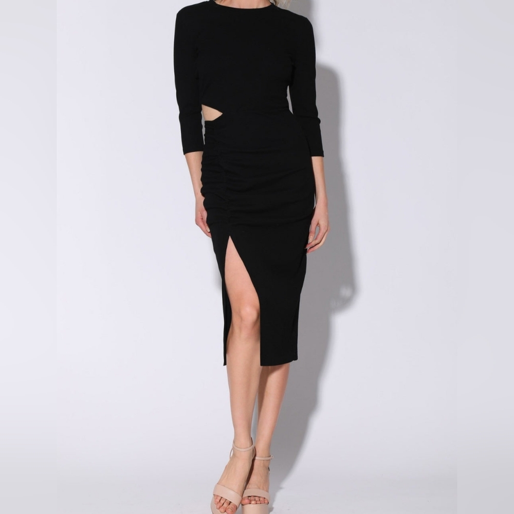 WALTER BAKER NWT Kalani Three  Quarter Sleeve Ribbed Cutout Midi Dress